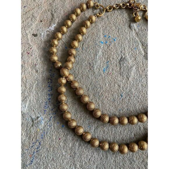 Vintage Necklace Collar Gold Plated Engraved Beaded Double Layer - Picture 5 of 8